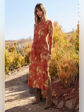 Johnny Was The Janie Favorite Long Sleeve Tie Front Knit Dress Boho Chic Size L